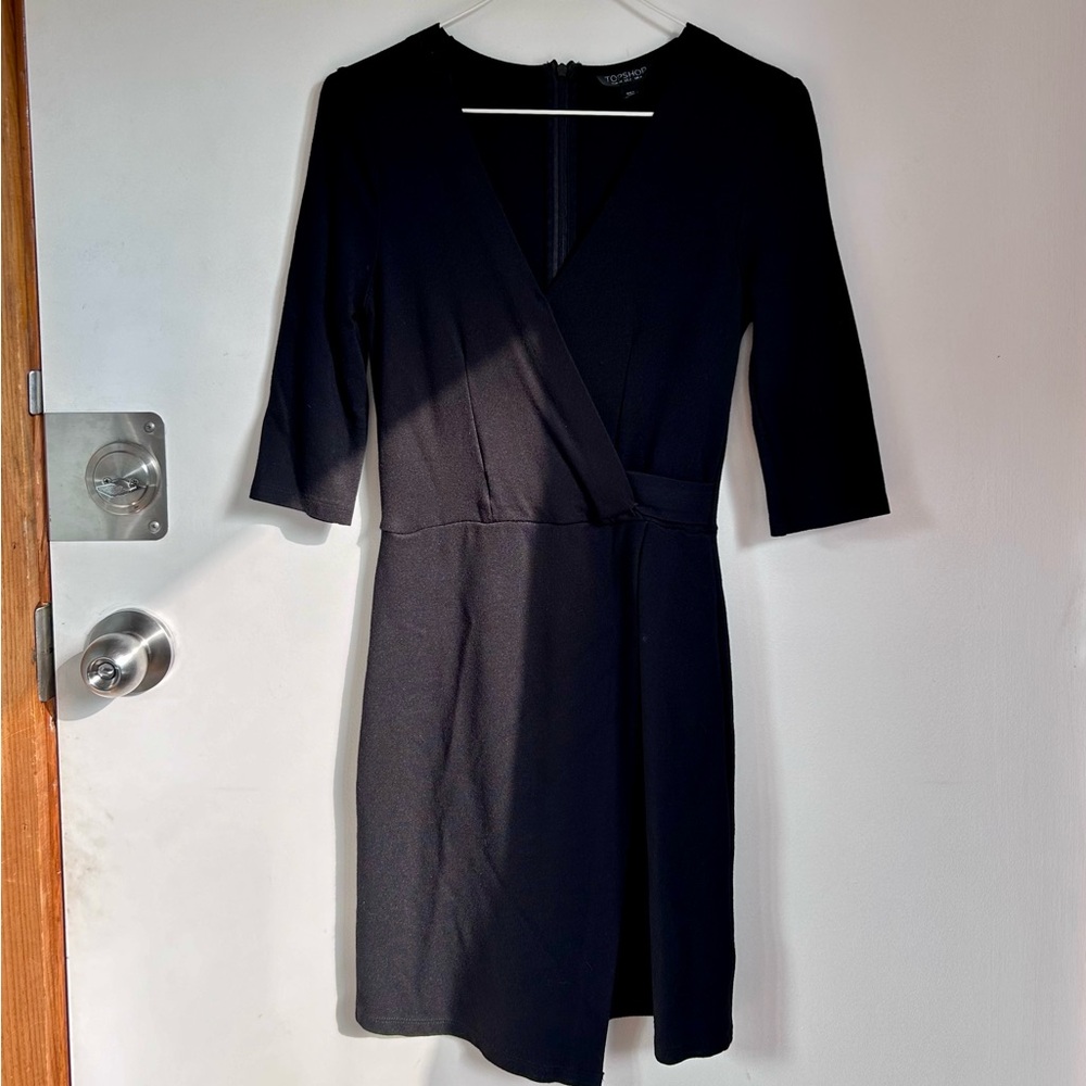 Topshop Black Wrap V-Neck Dress